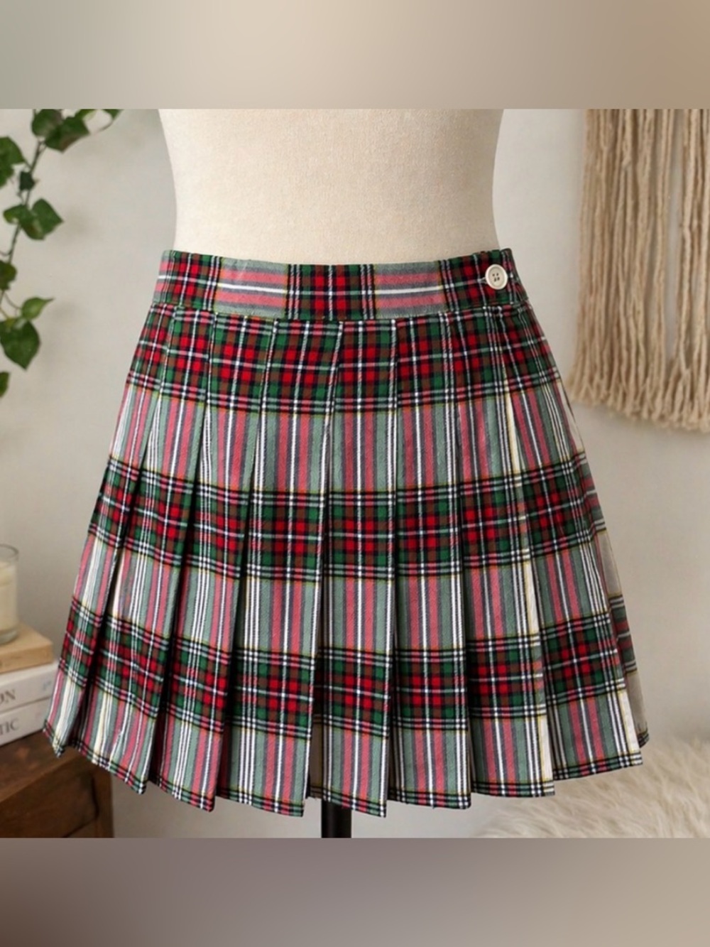 Aerie Plaid Pleated Mini Skirt Red Green Schoolgirl Y2K Size Large